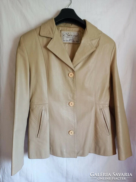 38-40 butter beige elegant leather jacket leather jacket