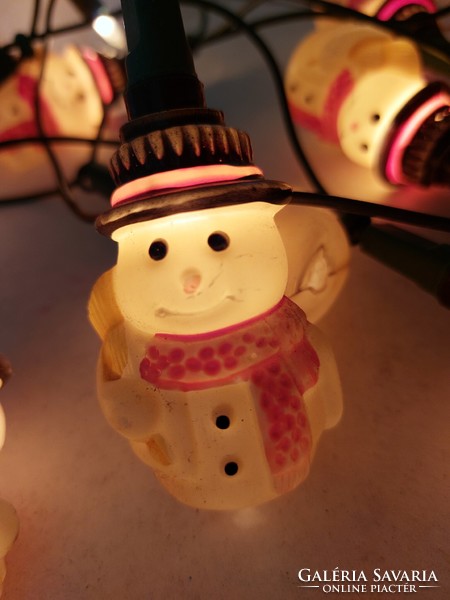 Retro Christmas string lights snowman old Christmas tree burning row