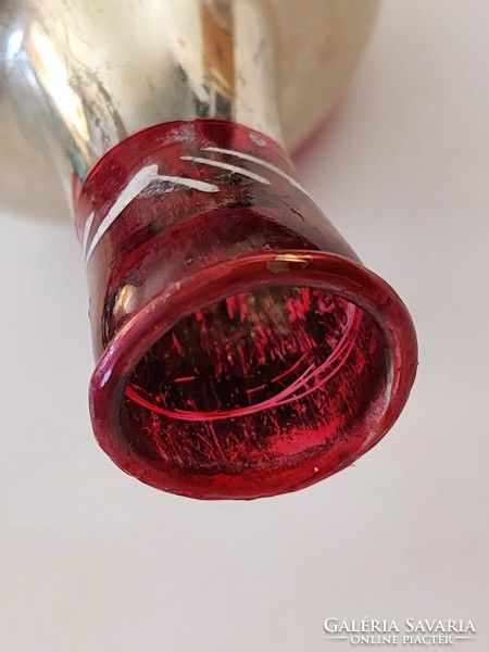 Régi üveg karácsonyfadísz piros ezüst festett csúcsdísz üvegdísz 20 cm