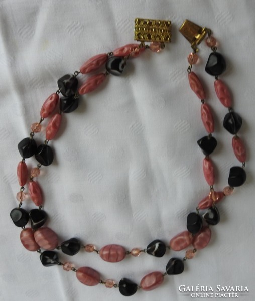 Two-row antique pink and black stone necklaces