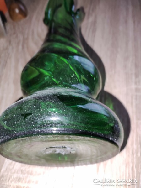 Zöld 3 "szarvú" értékes váza (28 cm)