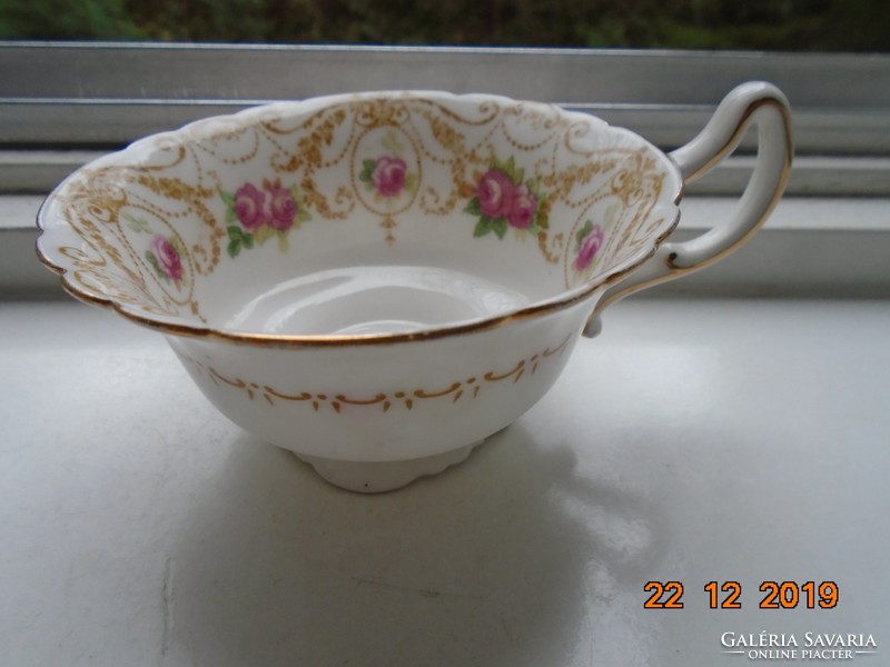 1910 Royal Doulton Numbered Art Nouveau Pink Rose Tea Cup with Laced Edge and Base