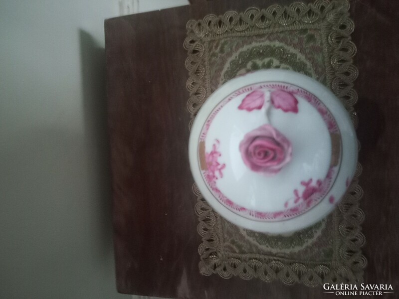 Meseszép Herendi Apponyi purpur mintás teadoboz rózsafogóval