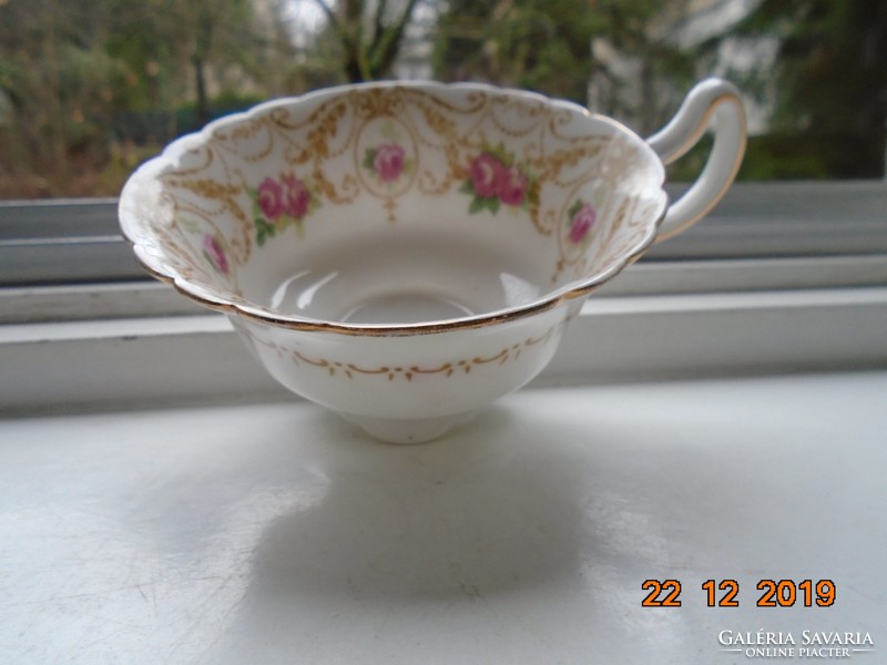 1910 Royal Doulton Numbered Art Nouveau Pink Rose Tea Cup with Laced Edge and Base