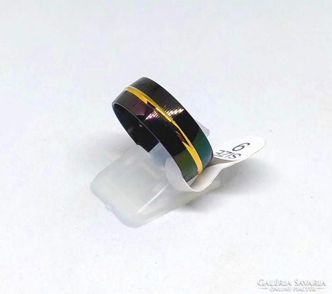 Black titanium men's ring with a gold central strip 6