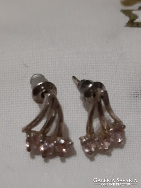 Rózsakvarcköves ezüst fülbevaló pár