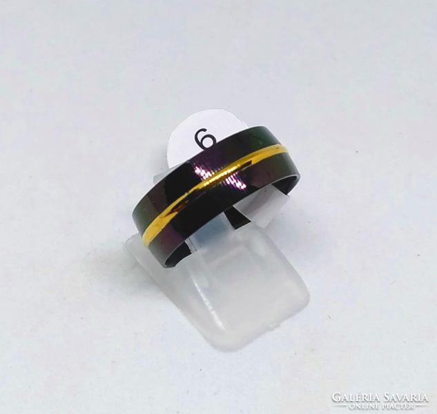 Black titanium men's ring with a gold central strip 6