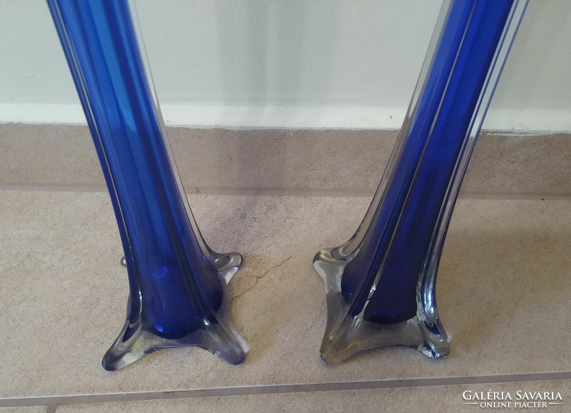 Kék, fújt üveg vázák ( 2 db )