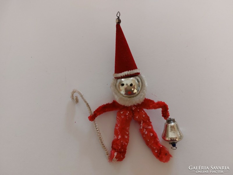 Old glass Christmas tree decoration Santa Claus with stick and lantern glass decoration
