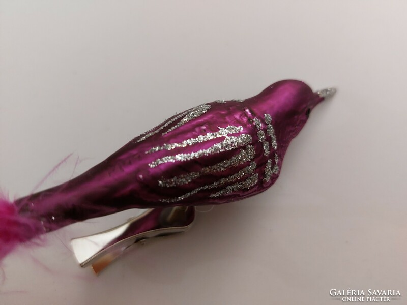 Modern üveg karácsonyfadísz csipeszes lila madár