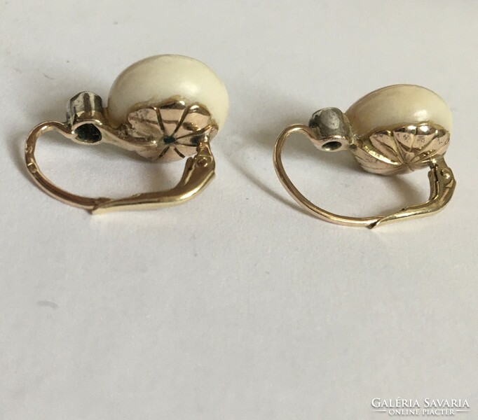 Antique gold earrings diamond white coral Biedermeier