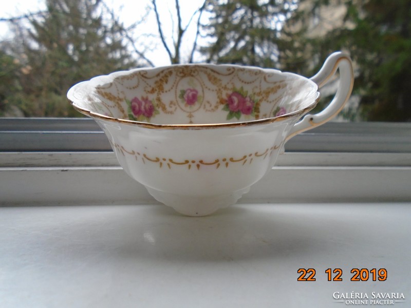 1910 Royal Doulton Numbered Art Nouveau Pink Rose Tea Cup with Laced Edge and Base