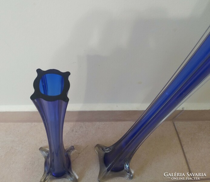 Kék, fújt üveg vázák ( 2 db )