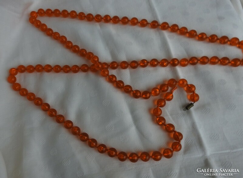 Orange long pearl string necklace