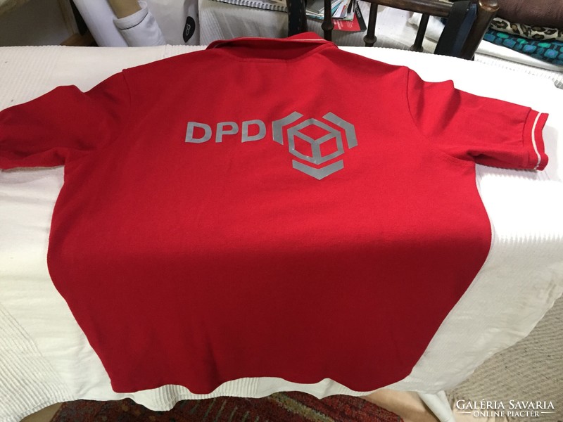 Red men's t-shirt with collar, dpd inscription, s/m
