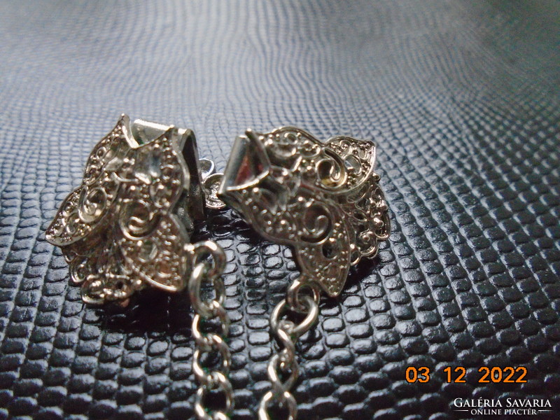 Collar brooch silver-plated filigree butterfly, collar clasp with chain