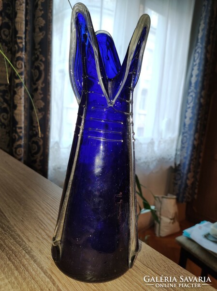 Kék 3 "szarvú" üvegváza ( 26 cm)