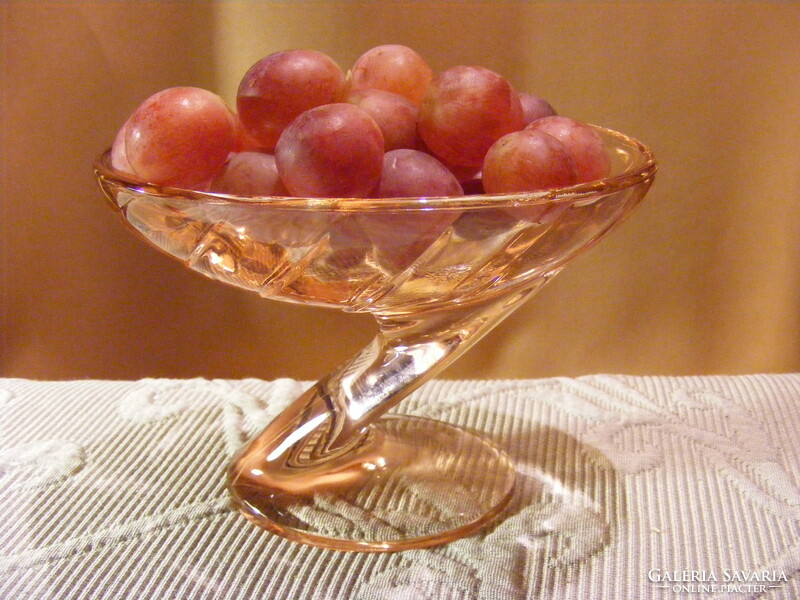 Pink glass serving bowl with base