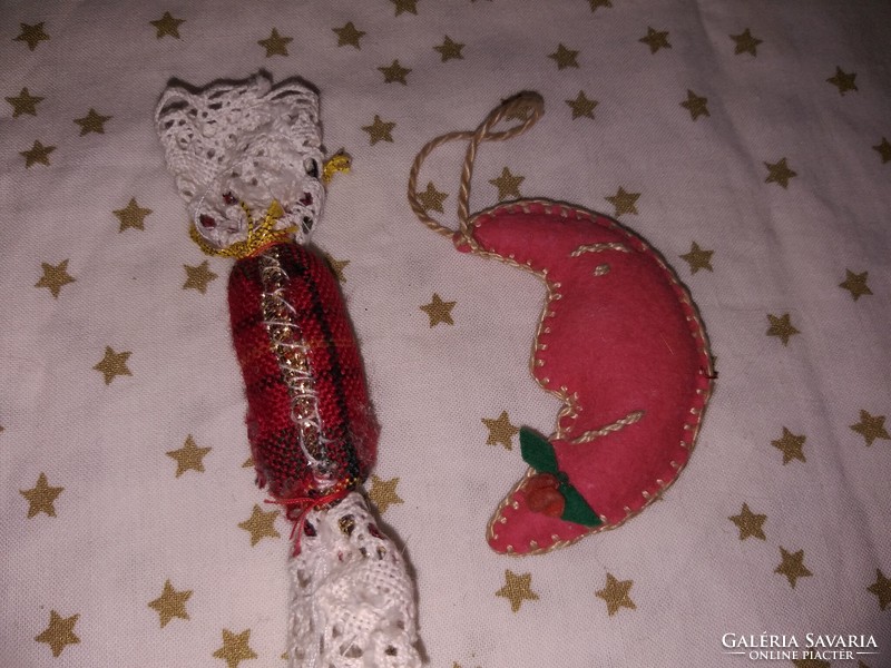Retro textil karácsonyfadísz Hold Szaloncukor Karácsonyi dekoráció 2db.