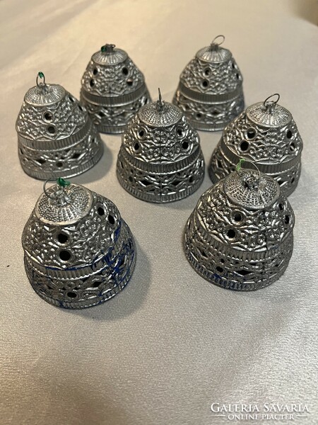 Silver lace Christmas tree decoration plastic bells