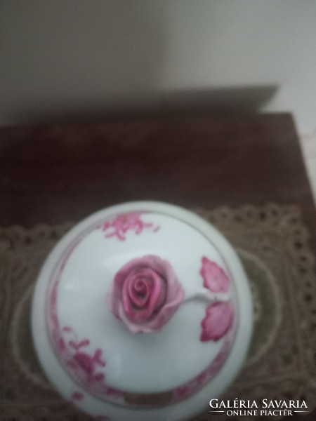 Meseszép Herendi Apponyi purpur mintás teadoboz rózsafogóval