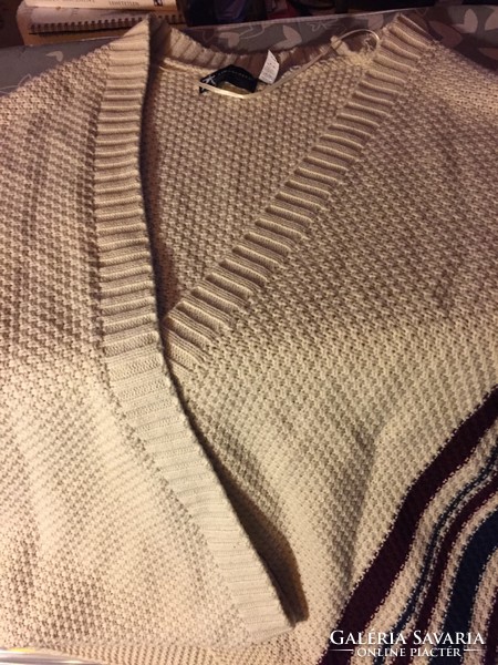 Striped, knitted, large shawl, poncho-like stole, size 44/46