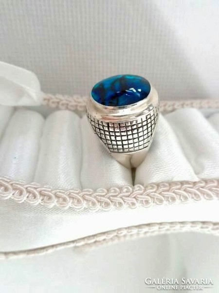 Silver blue abalone ring beautiful size 8