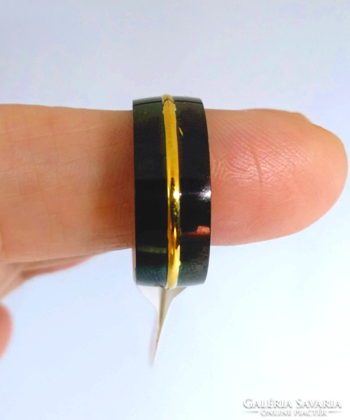 Black titanium men's ring with a gold central strip 6