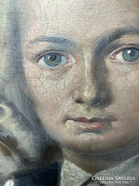 Antik olajfestmény - fiatal nő portréja áttört florentin keretben