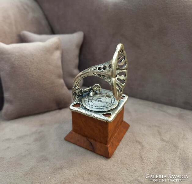 Silver miniature gramophone