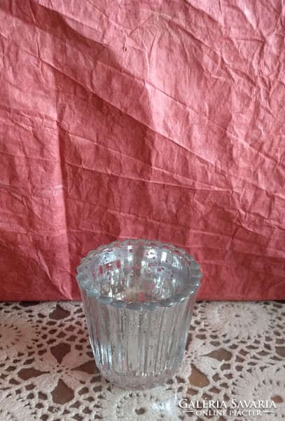 Silver Ribbed Polka Dot Holiday Glass Candle Holder Glass Christmas Decoration, Recommend!