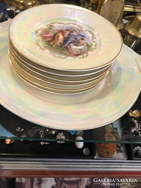 Zsolnay porcelain cake set, old flawless rarity.