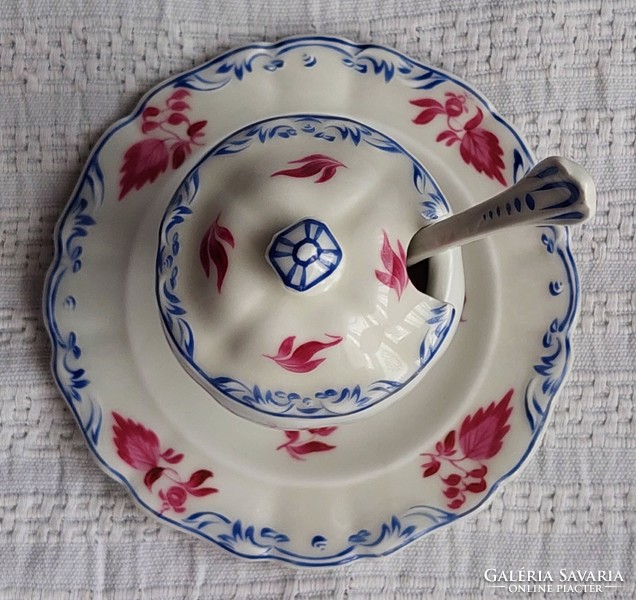 Alt wien antique Viennese porcelain mustard dish from 1844 Biedermeier period with original spoon!