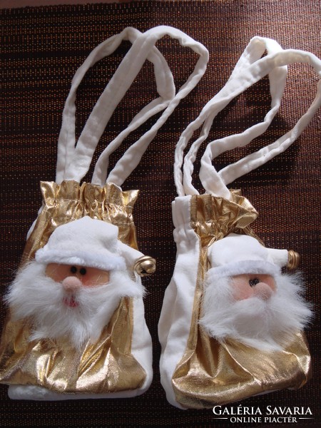 Karácsonyi dekoráció arany mikulás zsák kis textilzacskó 2 db
