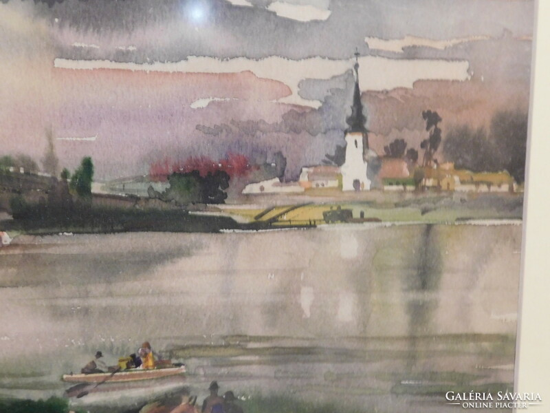 Béla Gebhardt: watercolor, sunrise in the evening, 1944, marked