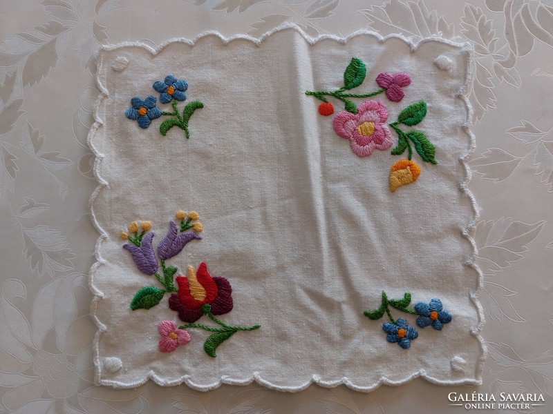 Old Kalocsa embroidered small tablecloth or handkerchief