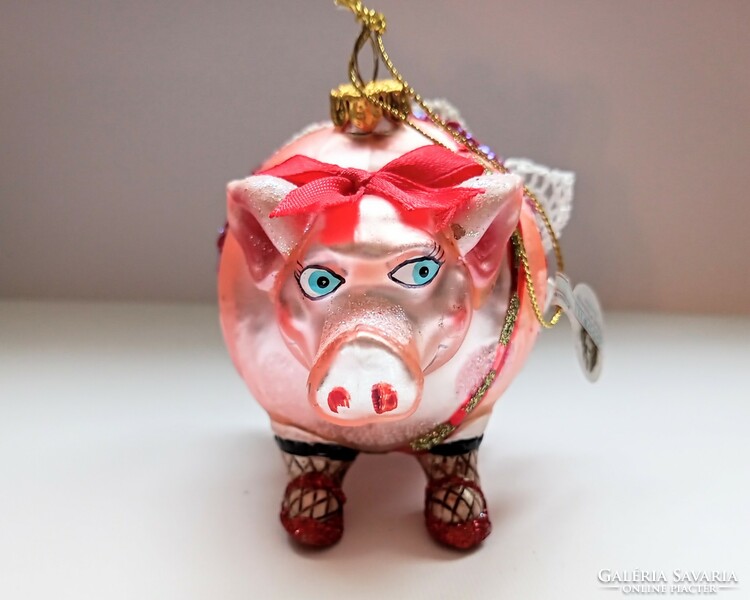 Goodwill glass pig Christmas tree ornament 10cm