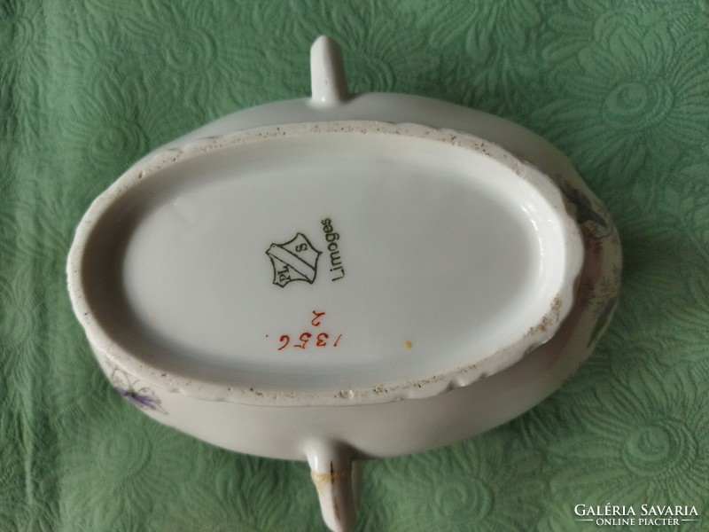 Limoges sauce porcelain bowl with violet pattern