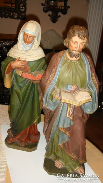 Pair of antique wooden statues 50 cm. High.