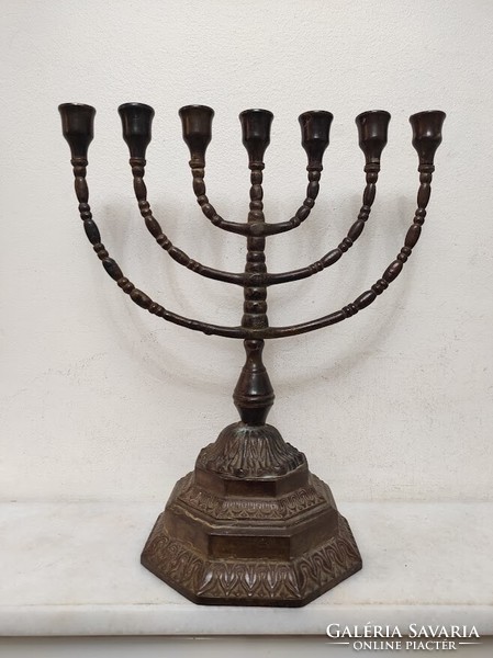 Antique menorah patina large bronzed copper menorah Jewish candle holder 7 branches 373 6231