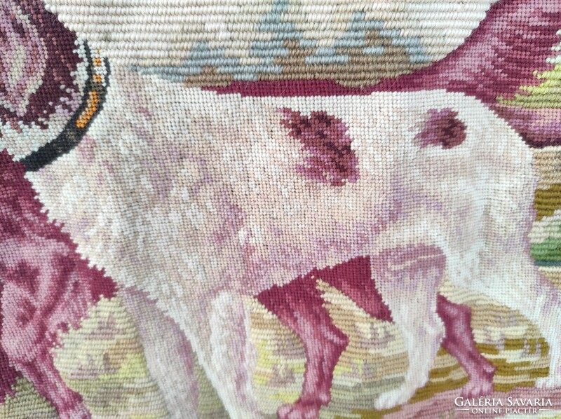 Antique needlework tapestry dog hunting hunting dog motif pillow 6331