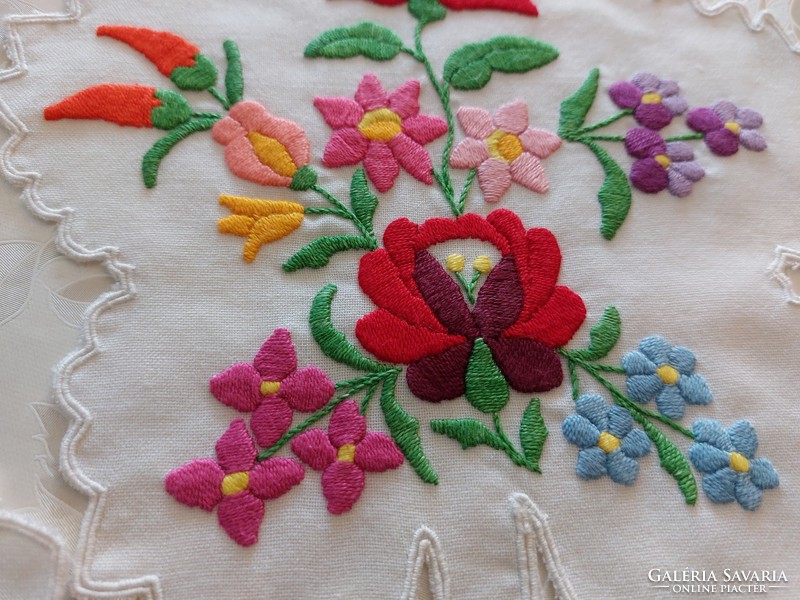 Old Kalocsa embroidered small tablecloth in the shape of a leaf 2 pcs