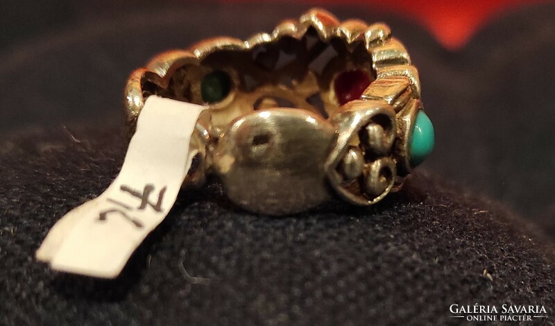Antique silver ring with turquoise and coral decoration
