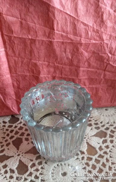 Silver Ribbed Polka Dot Holiday Glass Candle Holder Glass Christmas Decoration, Recommend!