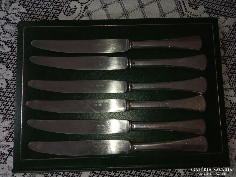 Antique silver knife set 6 pieces English style art deco dianas 800 silver, silver ornament Solingen blade