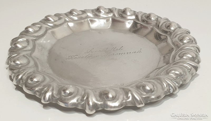 Silver (800) small blistered bowl with engraved text