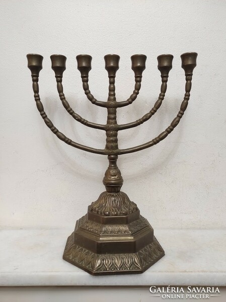 Antik menora patinás nagy bronzírozott réz menóra zsidó gyertyatartó 7 ágú 372 6230