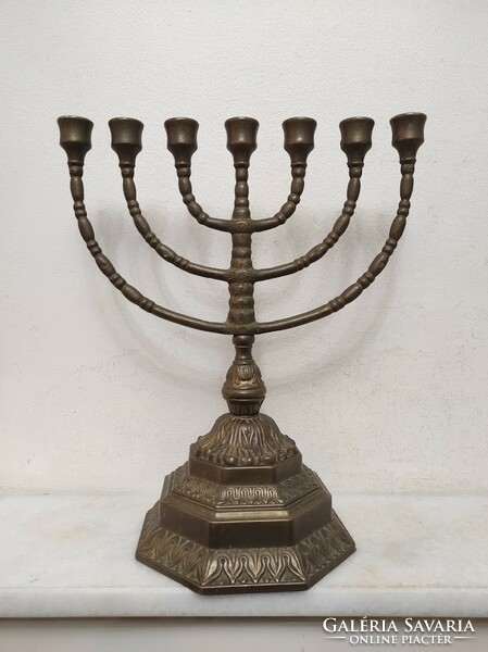 Antique menorah patina large bronzed copper menorah Jewish candle holder 7 branches 372 6230