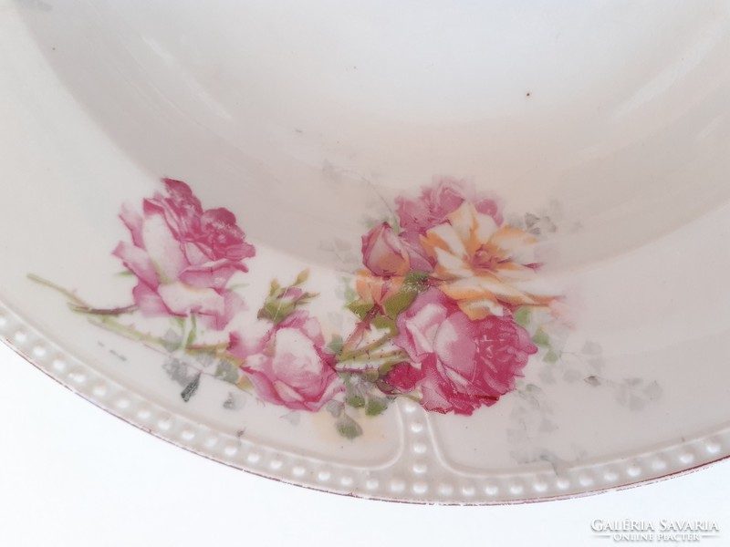 Old rosy porcelain wall plate with folk plate wall ornament