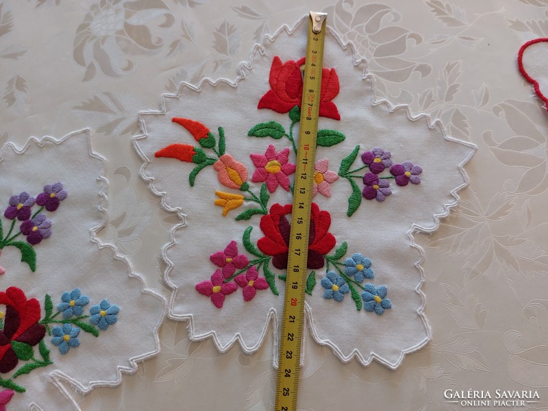 Old Kalocsa embroidered small tablecloth in the shape of a leaf 2 pcs